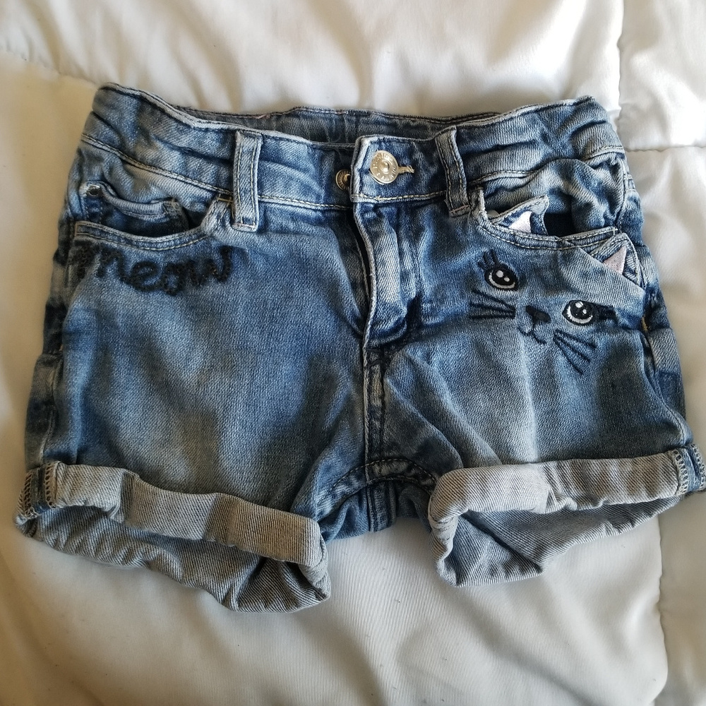 Cute Kitty Kat Girls' Denim Shorts
